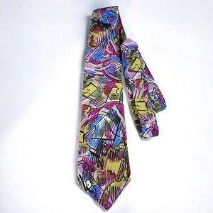 VTG NEOMAX Peter Max Inspired Silk Tie‎ Men Abstract Art Blue Pink Yellow Black